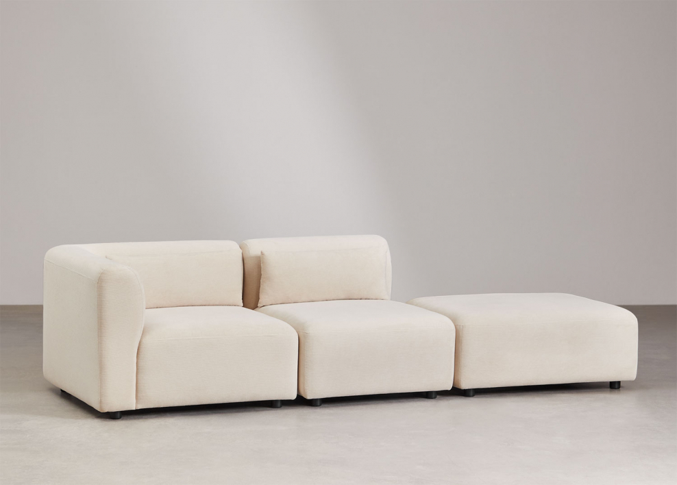 Fogler 2-piece modular corner sofa with pouf - Corduroy Beige Nature