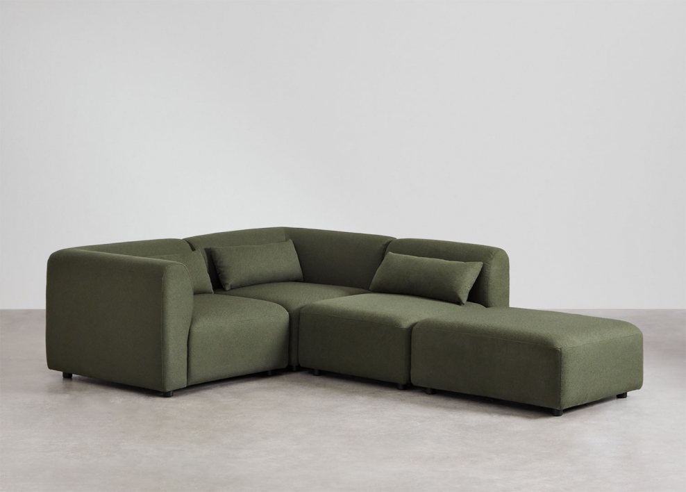 Fogler 3-piece modular corner sofa with pouf - Chenille Green Sage