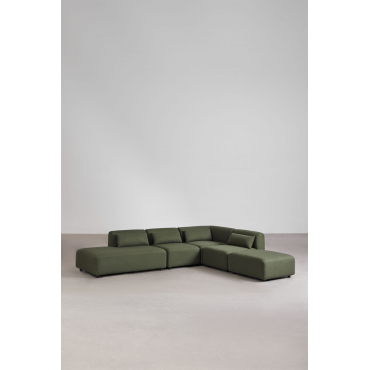 4-piece Corner Modular Sofa With Left Chaise Lounge And Fogler Pouf Chenille Green Sage - Sklum