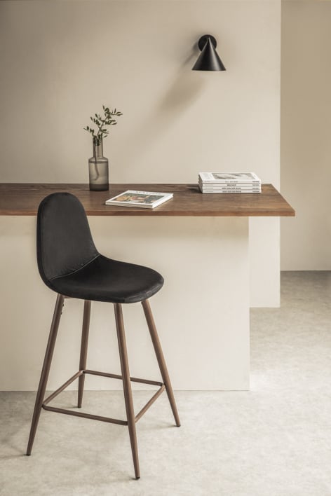 High stool 65 cm in black velvet and dark wood finish legs Glamm