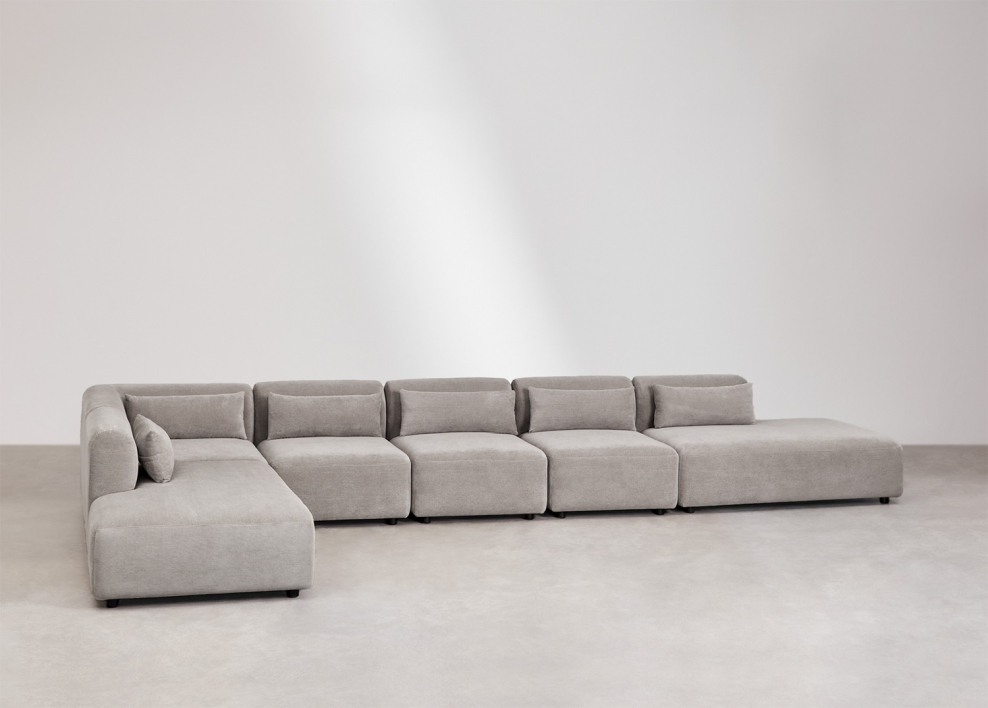 Fogler 6-Piece Corner Modular Sofa with Double Chaise Lounge - Corduroy Light Grey Taupe