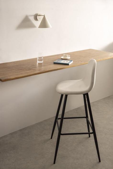 High stool 75 cm in linen beige corduroy and natural wood finish legs Glamm