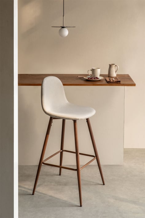 High stool 75 cm in cream beige fabric and dark wood finish legs Glamm - Beige Cream