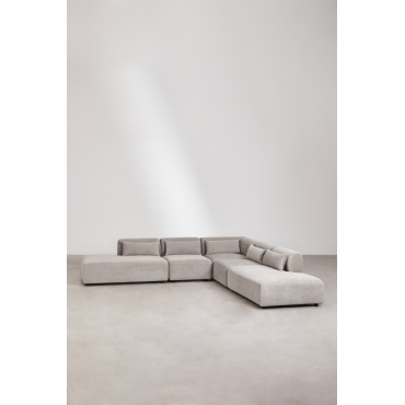 Fogler 5-piece Corner Modular Sofa With Double Chaise Lounge Corduroy Light Grey Taupe - Sklum