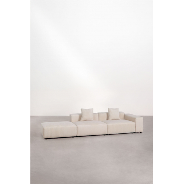 2-piece Right Corner Modular Sofa With Low Armrest And Ottoman ↔︎345 Cm Bruna Corduroy Beige Nature - Sklum