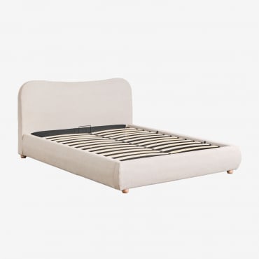 Winselet Upholstered Bed With Lift-up Storage Base Fabric Cream Beige & 160 X 200 Cm - Sklum