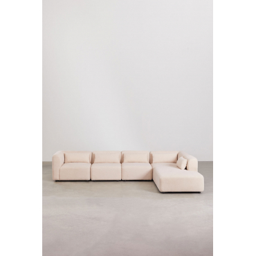 Fogler 5-piece Modular Sofa With Right Chaise Teddy Fabric Cream Beige - Sklum