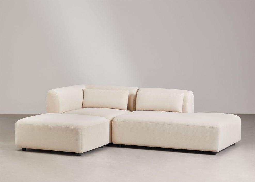 Fogler 2-piece modular corner sofa with right-hand chaise and pouf - Corduroy Beige Nature