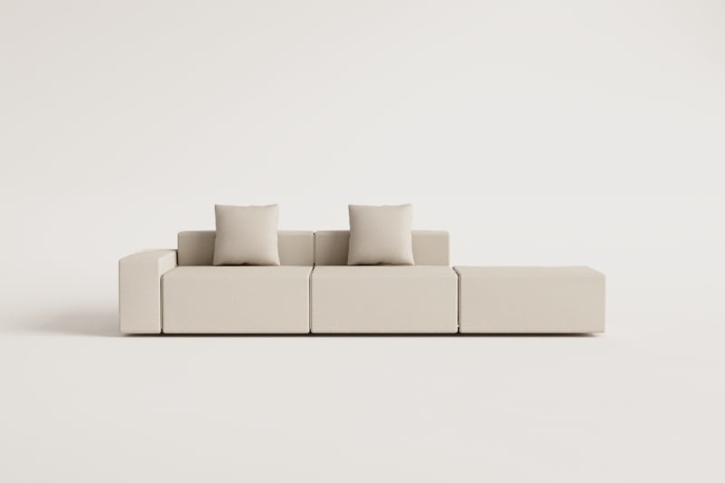 2-piece left-hand modular corner sofa with low armrest and pouf (↔︎345 cm) Bruna