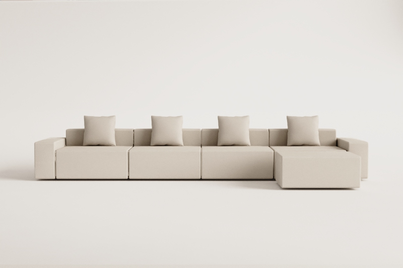 4-piece modular sofa with low armrest and pouf (↔︎480 cm) Bruna