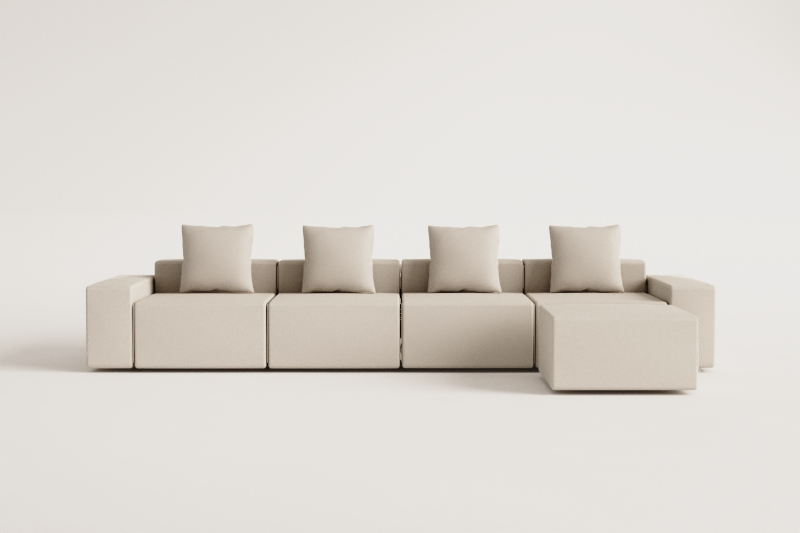 4-piece modular sofa with low armrest and pouf (↔︎400 cm) Bruna