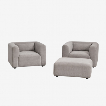 Living Room Set With 2 Armchairs And Fogler Pouf Corduroy Light Grey Taupe - Sklum