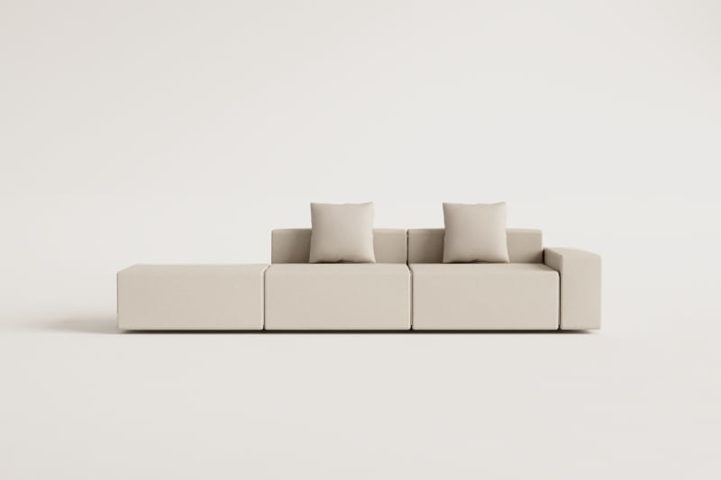 2-piece modular corner sofa right with low armrest and pouf (↔︎345 cm) Bruna