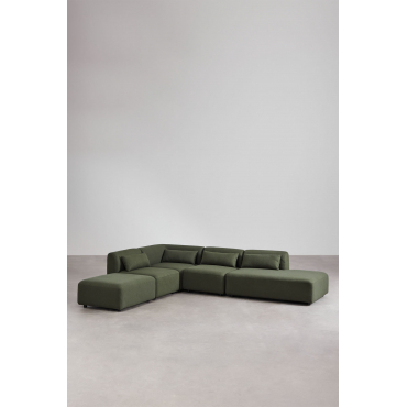 Fogler 4-piece Modular Corner Sofa With Right-hand Divan And Pouf Chenille Green Sage - Sklum