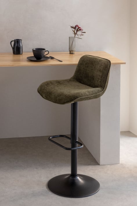 adjustable high stool with backrest in army green fabric and black legs Igarasi - Black - Army Green