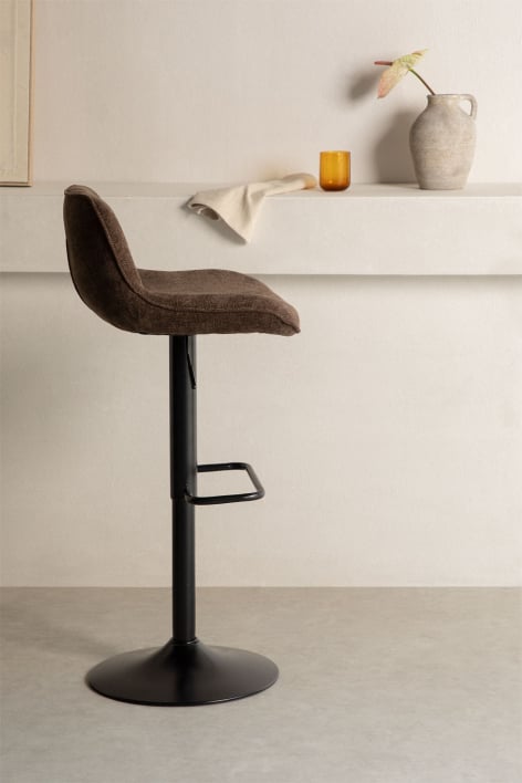 adjustable high stool with backrest in chocolate brown fabric and black legs Igarasi - Black - Brown Chocolate