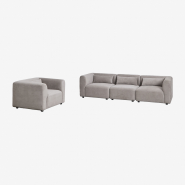 Living Room Set With 3-piece Modular Sofa And Fogler Armchair Corduroy Light Grey Taupe - Sklum