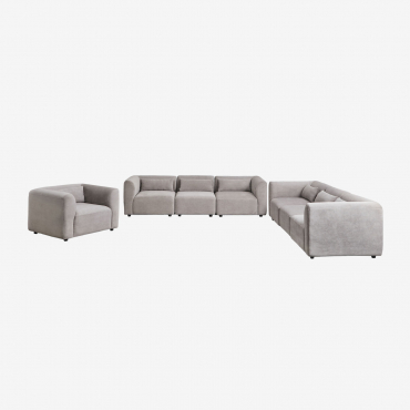 Living Room Set With 2 3-piece Modular Sofas And Fogler Armchair Corduroy Light Grey Taupe - Sklum