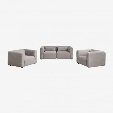 Living Room Set With 2-piece Modular Sofa And 2 Fogler Armchairs Corduroy Light Grey Taupe - Sklum