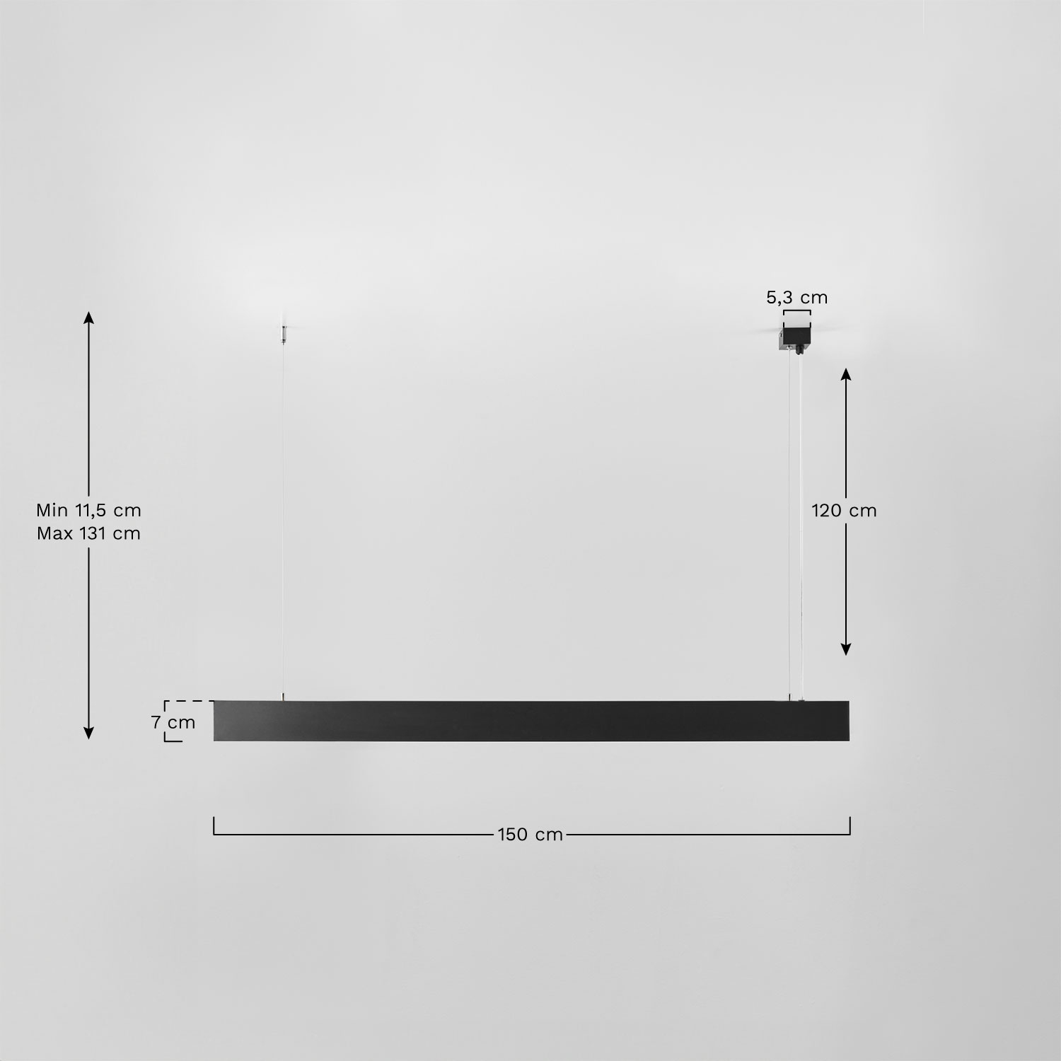 Linear LED aluminum ceiling lamp Eunoia, medidas