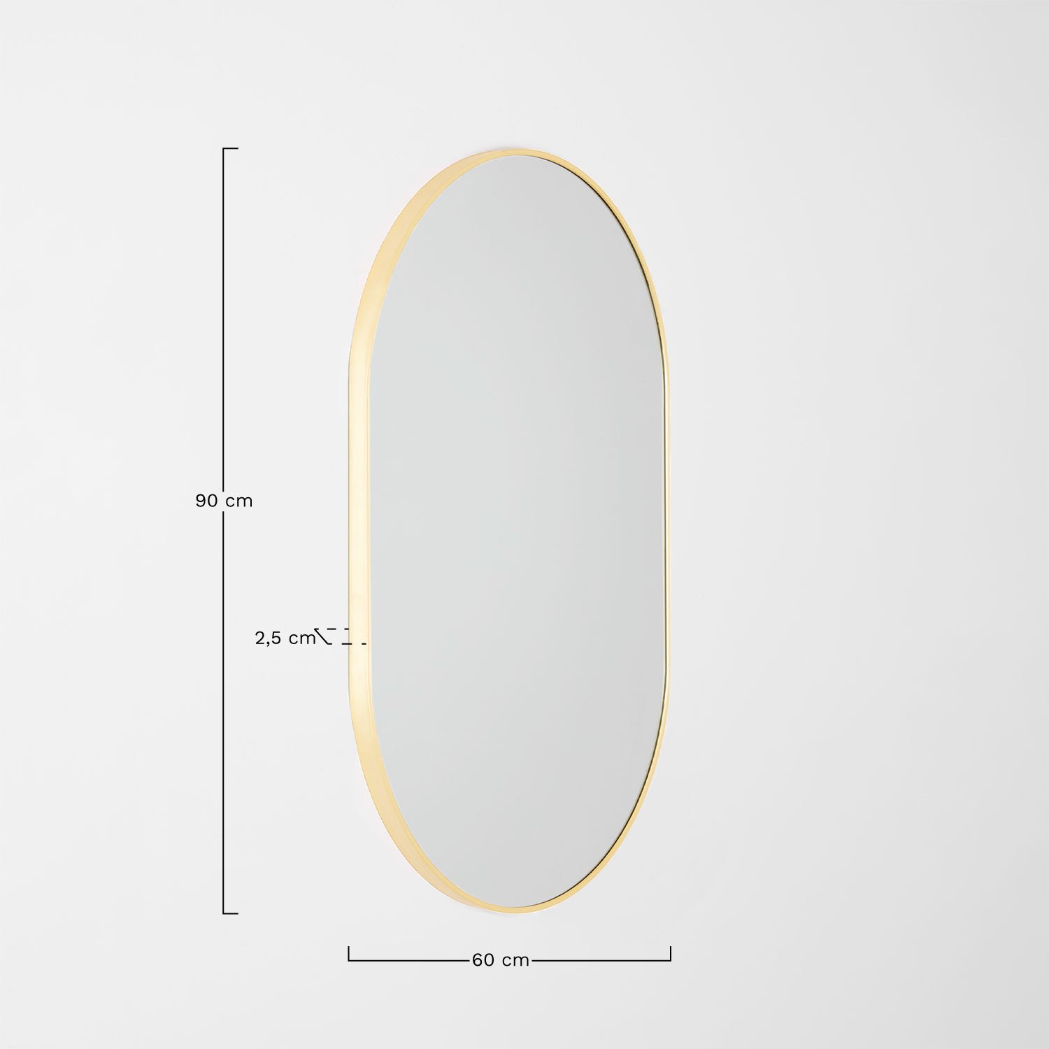Draves 60x90 cm oval aluminum wall mirror, medidas
