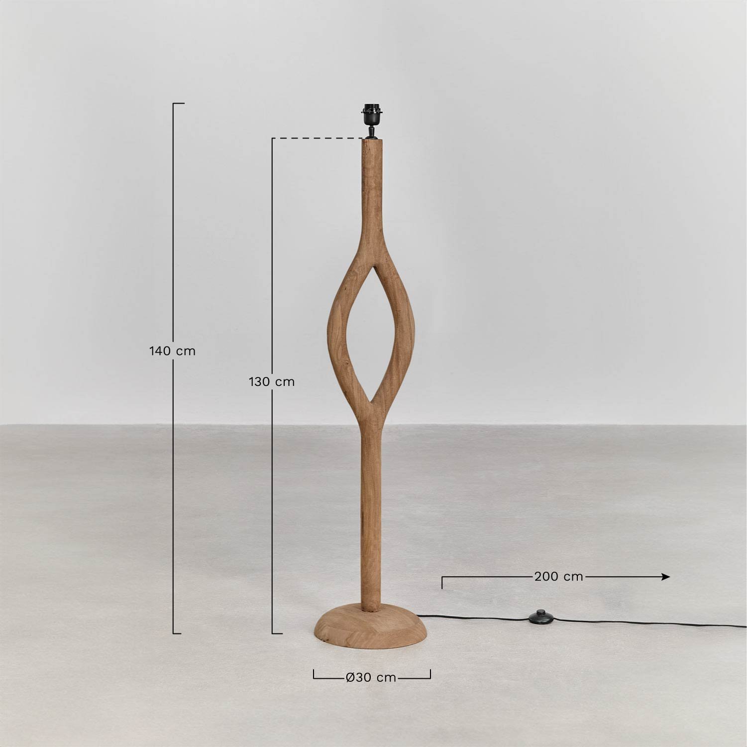 Floor lamp base ↑130 cm in Gracia mango wood, medidas