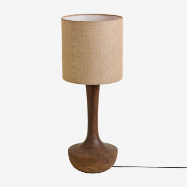 Mango Wood Table Lamp Sintra Dark Handle Wood & Beige Linen Ø30 Cm - ↑30 Cm Arlina - Sklum