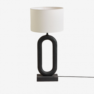 Ariadne Table Lamp In Mango Wood And Linen White & ↑65 Cm - Sklum