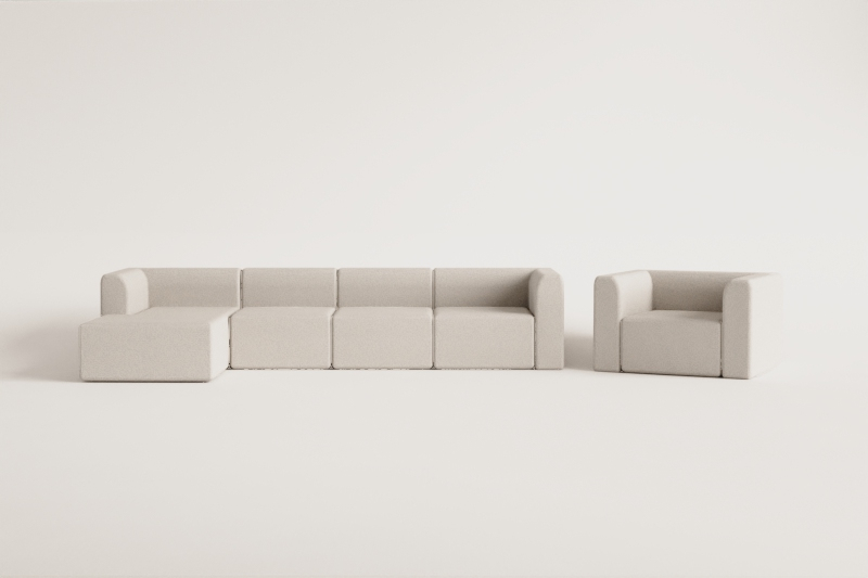 4-piece modular sofa with left chaise longue and Fogler armchair