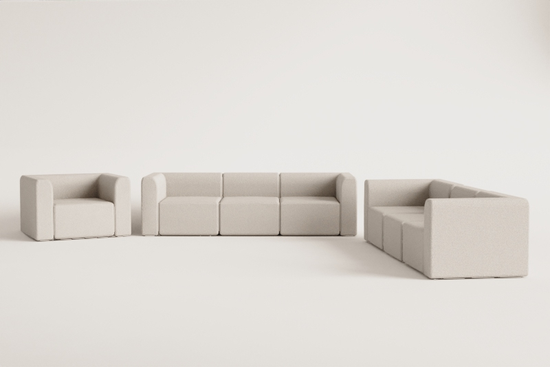 Living room set with 2 3-piece modular sofas and Fogler armchair