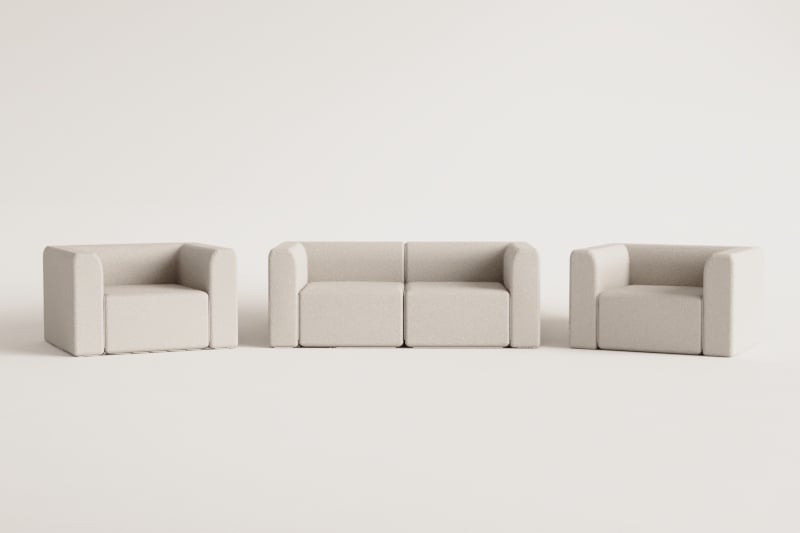 2-piece modular sofa and 2 Fogler armchairs