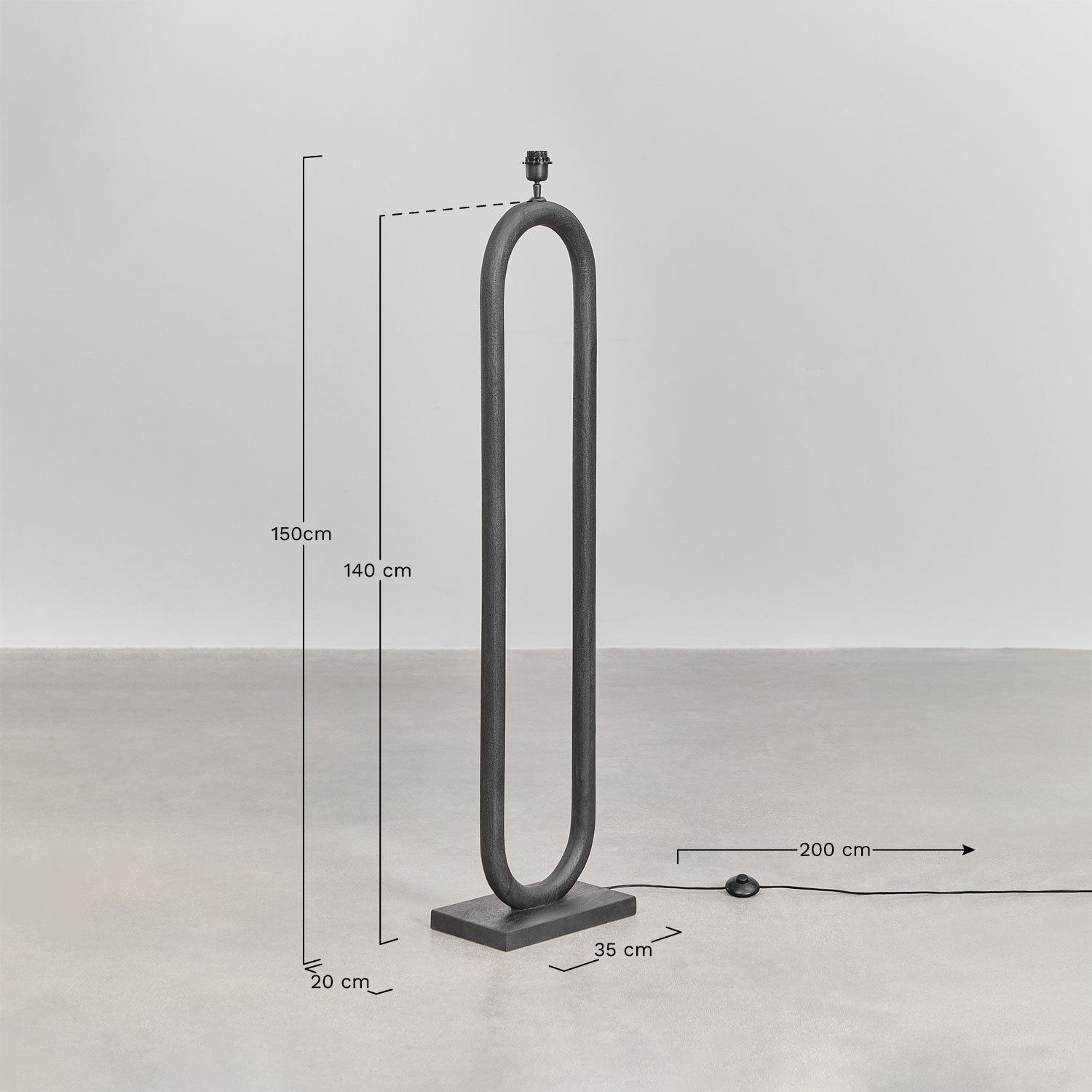 Floor lamp base ↑140cm in Tiberia mango wood, medidas