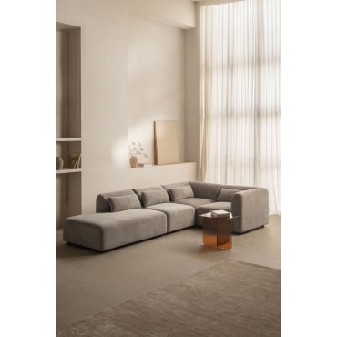 Fogler 4-piece Modular Corner Sofa With Left Chaise Lounge Corduroy Light Grey Taupe - Sklum