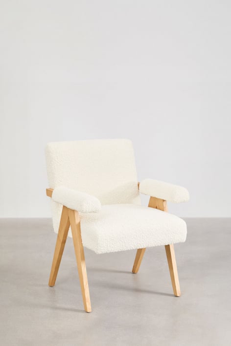 Pack of 2 Lucca armchairs in wood and bouclé fabric