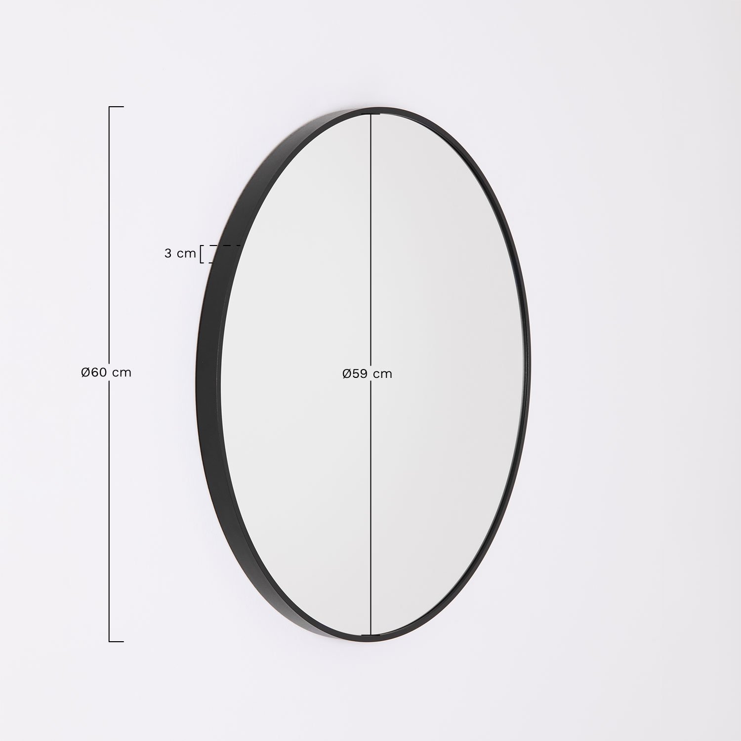 Round wall mirror Ø60 cm in aluminum Oreste, medidas