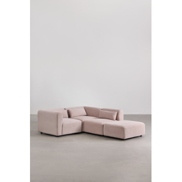 Fogler 3-piece Modular Corner Sofa With Pouf Corduroy Wine Pink - Sklum
