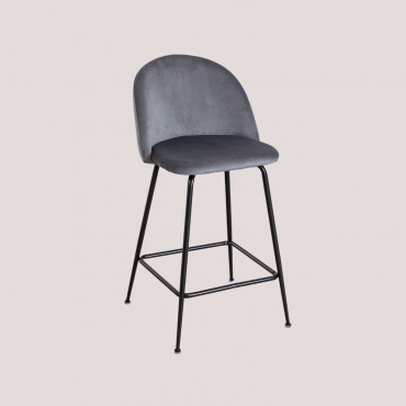 Pack Of 4 High Stools In Kana Design Velvet Grey & ↑65 Cm & Black - Sklum