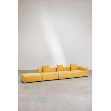 3-piece Right Corner Modular Sofa With High Armrest And Ottoman (↔︎450 Cm) Bruna Chenille Mustard - Sklum