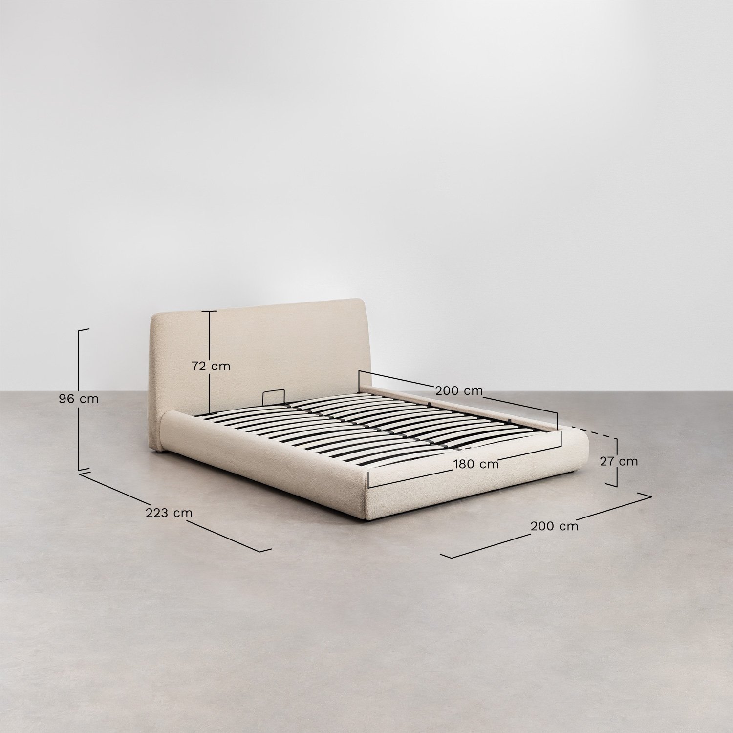 Bed with folding box spring in Norena sheepskin, medidas