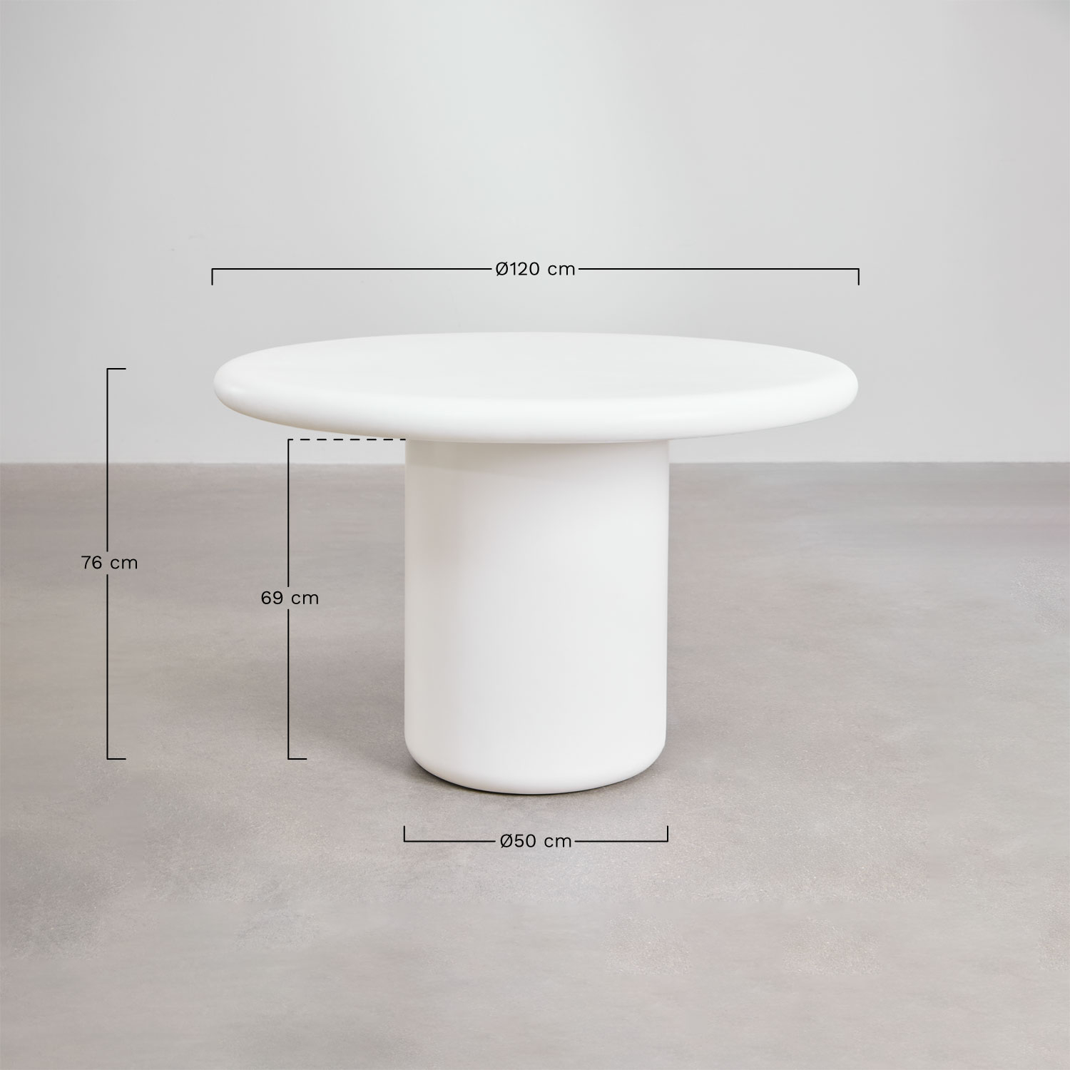 Namara round cement garden table, medidas