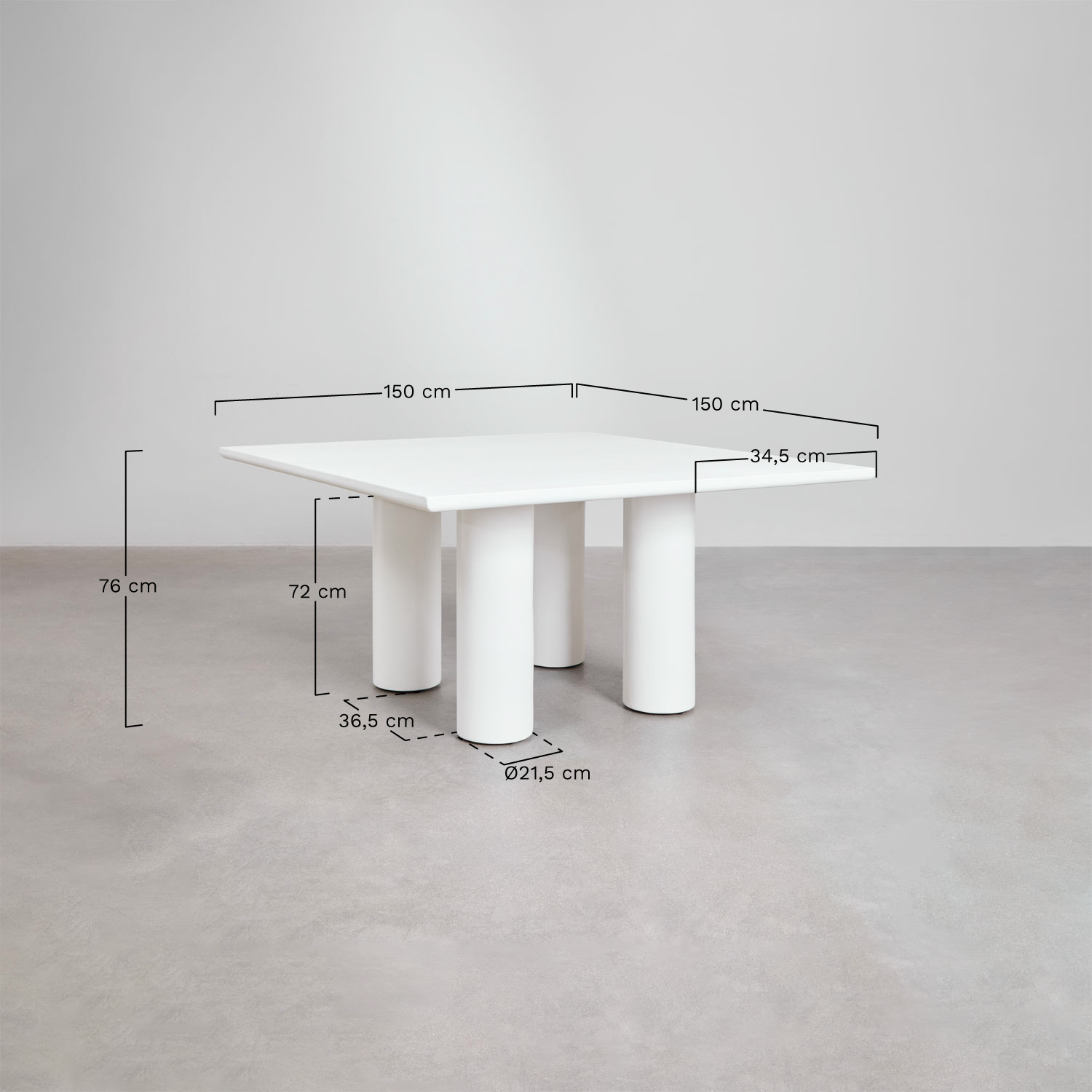 Square dining table 150x150 cm in Lisboa cement, medidas