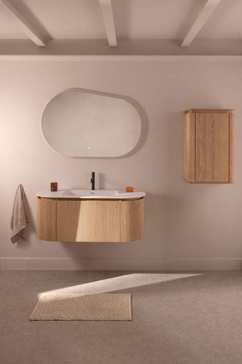Suspended bathroom furniture set 120x50 cm in wood with integrated Carsone sink - Natural Wood