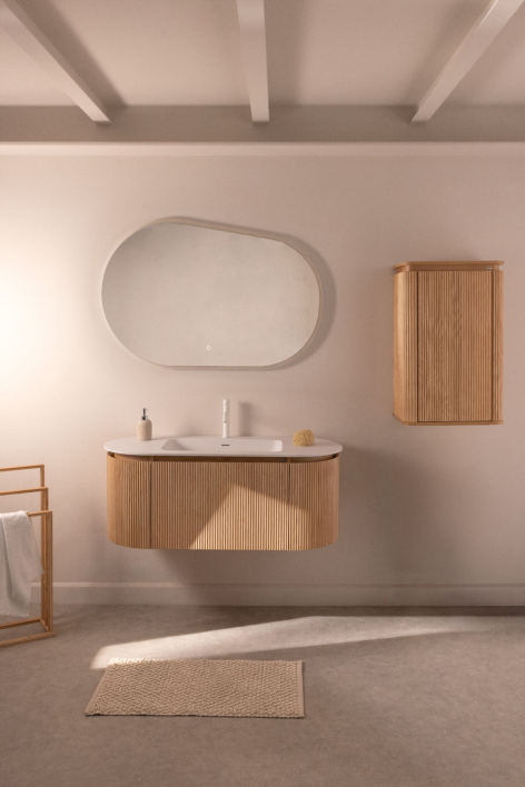 Suspended bathroom furniture set 120x50 cm in wood with integrated Carsone sink - Natural Wood