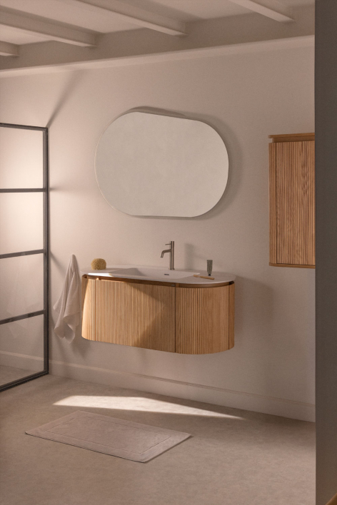 Suspended bathroom furniture set 120x50 cm in wood with integrated Carsone sink - Natural Wood