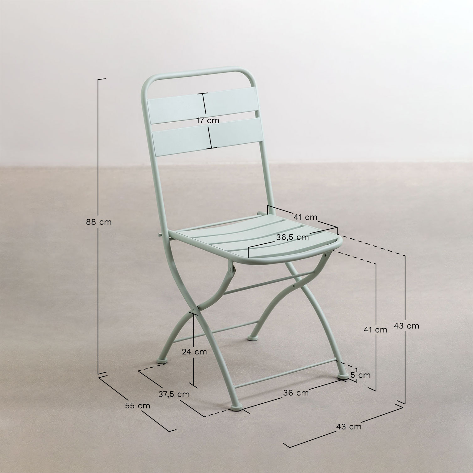 Pack of 2 Janti folding dining chairs in steel, medidas