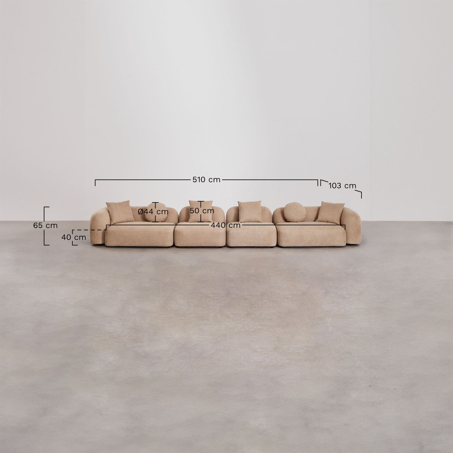 4-piece modular sofa in Coco chenille, medidas