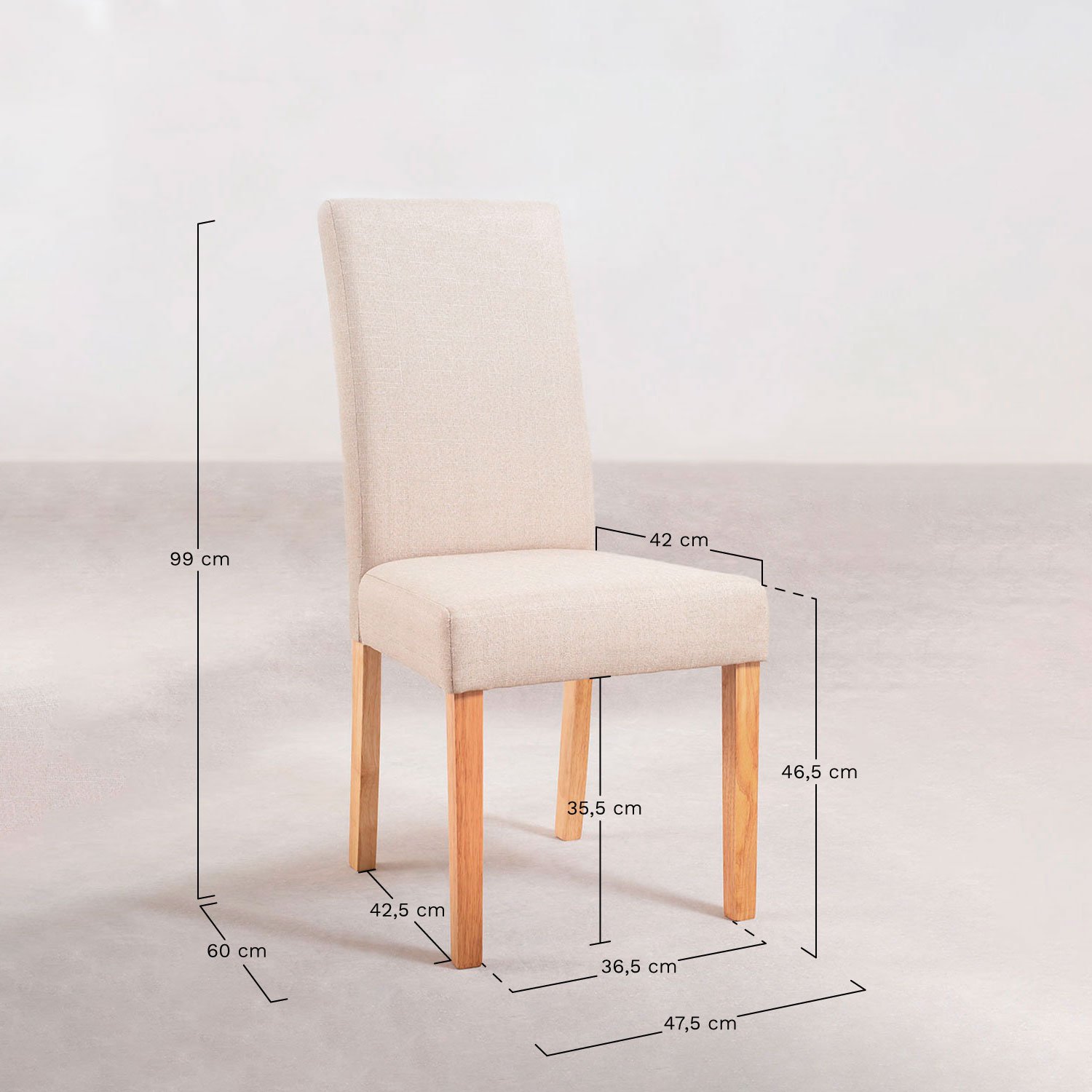 Pack of 2 fabric dining chairs Cindy , medidas