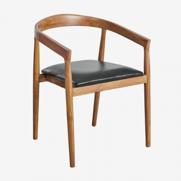 Pack Of 2 Dining Chairs In Teak Wood And Visby Leather Black - Sklum