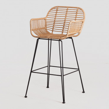 Pack Of 4 Eska Synthetic Rattan High Stools Black & ↑75 Cm - Sklum