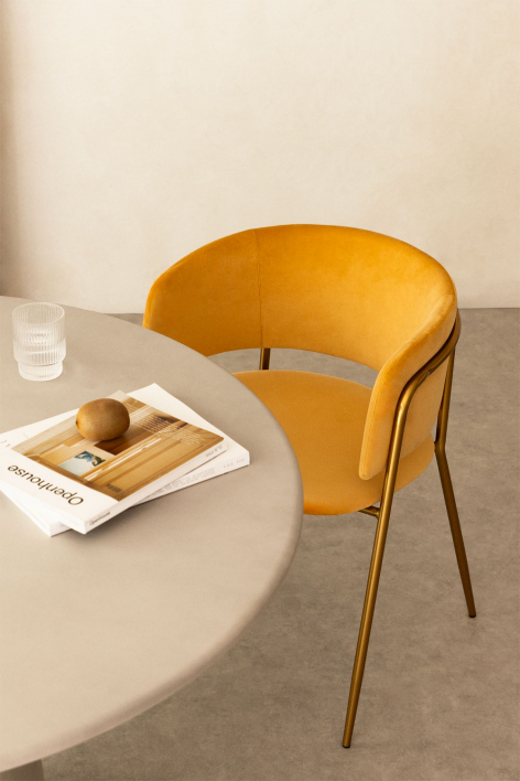 Nalon upholstered dining chair - Velvet Mustard